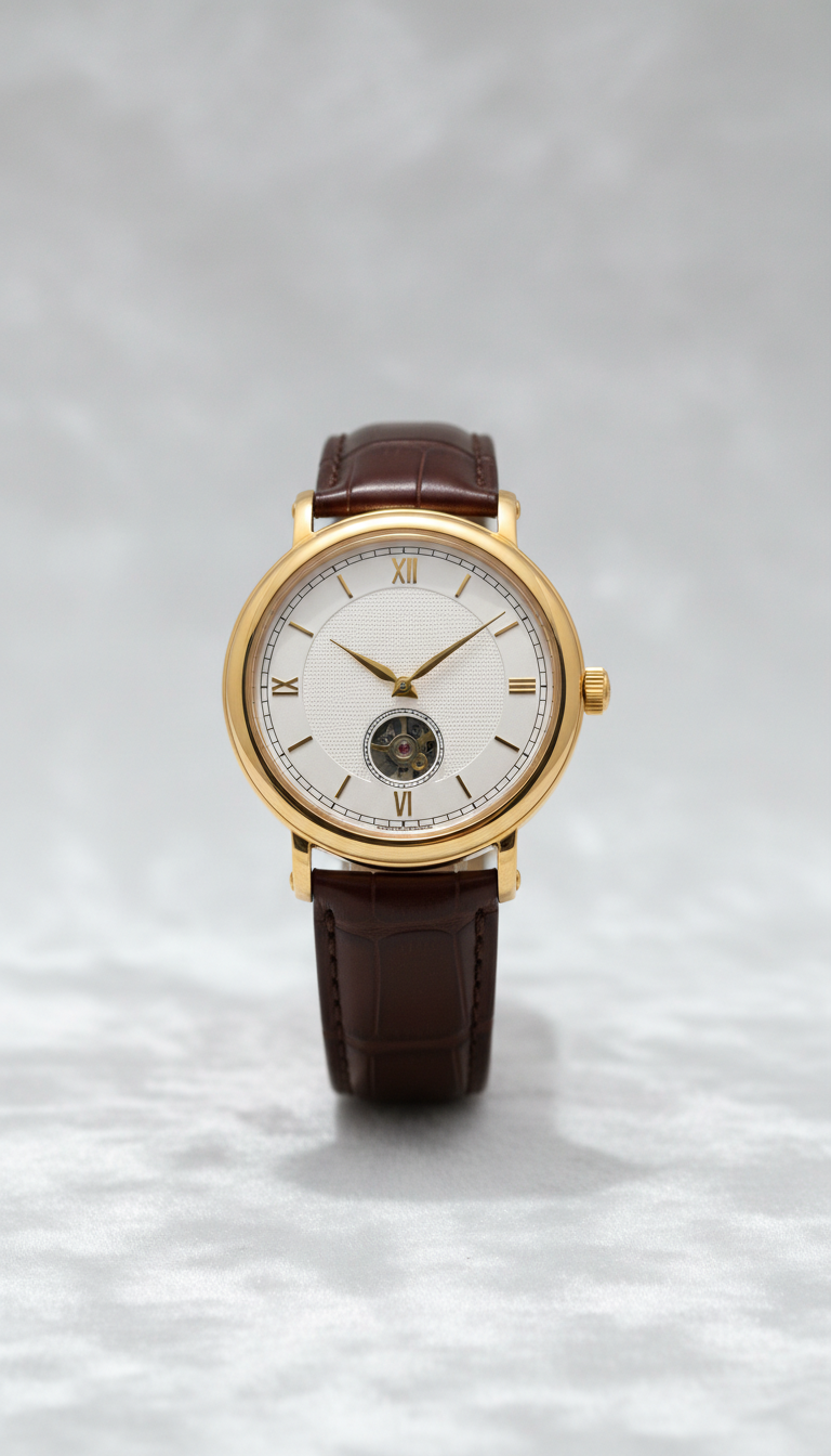Nordwell Reserve Gold Automatic Watch, front view on neutral background